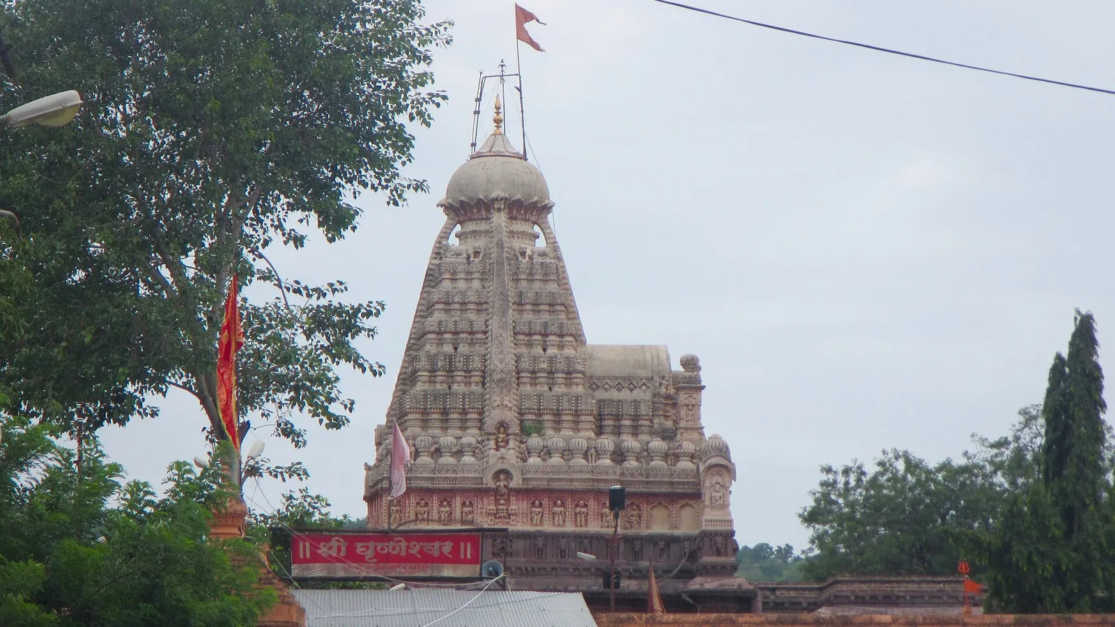 Grishneshwar Jyotirlinga temple shikhara near the Ellora caves